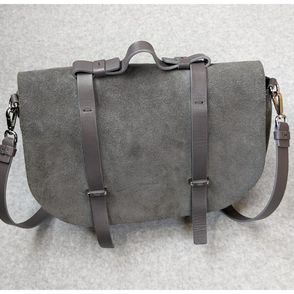 Lia Numa Messenger Handbag Gray Leather Suede Crossbody Italy Raw Edge Magnetic